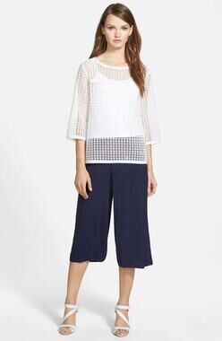 Chelsea28 Sheer 3/4 Sleeve Crochet Tunic Blouse